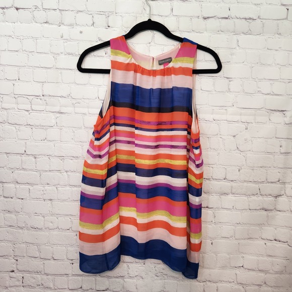 Vince Camuto Multicolor Sleeveless Striped Blouse Flowy Tank Top Women's L - Picture 1 of 7